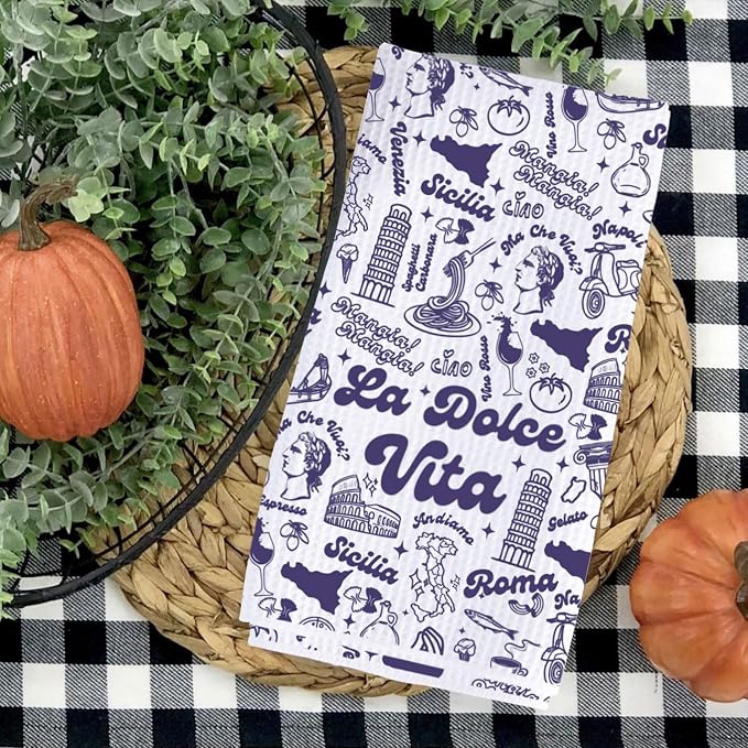 TSOTMO La Dolce Vita Italia Kitchen Towel Italian Pride Kitchen Napoli Sicilian Florence Italy Rome Italy Trip Dish Towel Tea Towel (Roma Vita Towel)