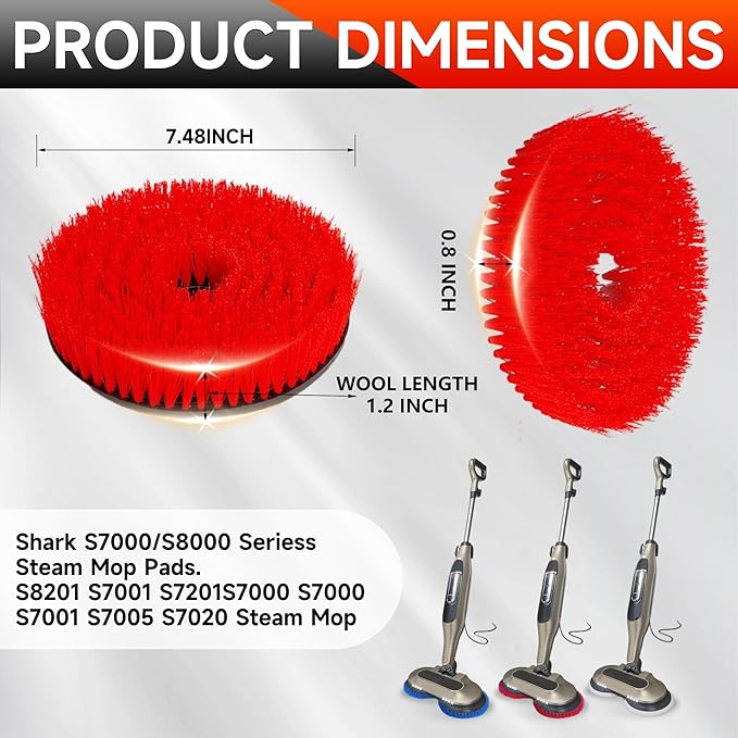 2Pack S7001 Upgraded Mop Pad Replacement Brush Heads for Shark Steam Mop S8201/S7000Series Pads | Professional Cleaning and Polishing | for Tile Floors Grout Deep Cleaning Hard Floors (Blue)