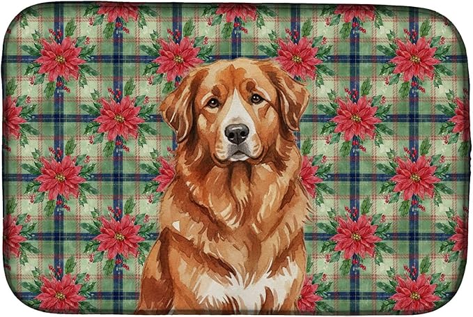 Caroline's Treasures Reddish Brown Great Pyrenees Christmas PoinsettIas Dish Drying Mat Absorbent Dish Drying Mat Pad for Kitchen Counter Dish Drainer Mat for Countertop, 14 x 21", Multicolor