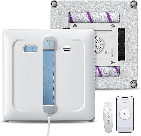 Window Cleaning Robot - Patented DualFore Tech, Turbo Roller Brush + Microfiber Pad Combo Cleaning, 6 Wide-Angle Spray Nozzles, AI Nav, Multi-Layer Safety, App/Remote Control