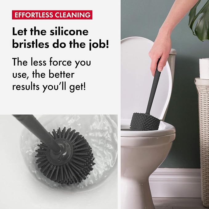 Tyroler Bright Tools Toilet Brush Set Made of 100% Silicone, Anti-Stick Effect Bristle Toilet Bowl Brush and Holder Fit All Toilets & Bathrooms (Gray)