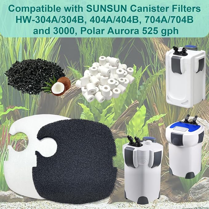 16-Set Aquarium Filter Replacement Media Compatible with SUNSUN Canister Filters HW-304A/304B, 404A/404B, 704A/704B and 3000,Polar Aurora 525 GPH