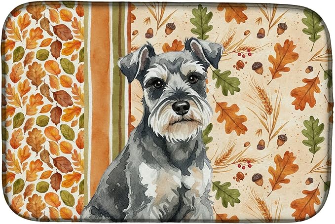 Caroline's Treasures Miniature Schnauzer Heirloom Fall Dish Drying Mat Absorbent Dish Drying Mat Pad for Kitchen Counter Dish Drainer Mat for Countertop, 14 x 21", Multicolor