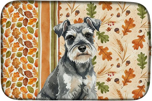 Caroline's Treasures Miniature Schnauzer Heirloom Fall Dish Drying Mat Absorbent Dish Drying Mat Pad for Kitchen Counter Dish Drainer Mat for Countertop, 14 x 21", Multicolor