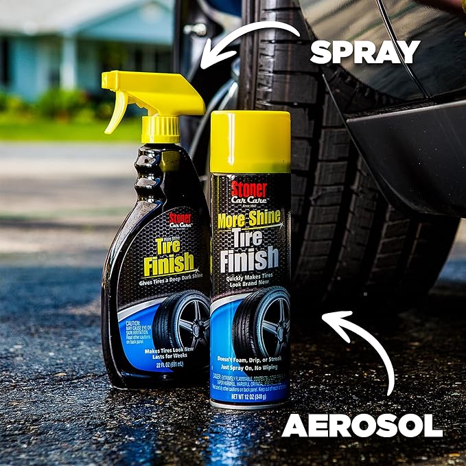 Stoner Car Care 91094-4PK More Shine Tire Finish – Tire Shine Spray Restores Deep Matte Black Finish with Long-Lasting Rain-Resistant Protection, Dry-to-Touch – 12 oz (Pack of 4)
