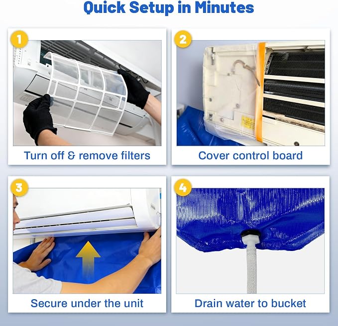 16PCS Mini Split Cleaning Kit - with 2L Pressure Sprayer, Water-Resistant PVC Bag, Brush Set and Extra Fin Comb, Wall Mounted Air Conditioner Tools - for Home DIY Maintenance