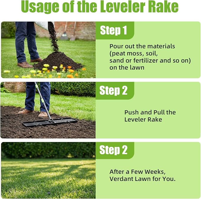 GARDTECH 16x10 Inch Lawn Leveling Rake Heavy Duty Adjustable Handle Yard Tool – Reinforced Steel Landscape Rake for Lawn Leveling, Soil Grading, Golf Course & Backyard Care