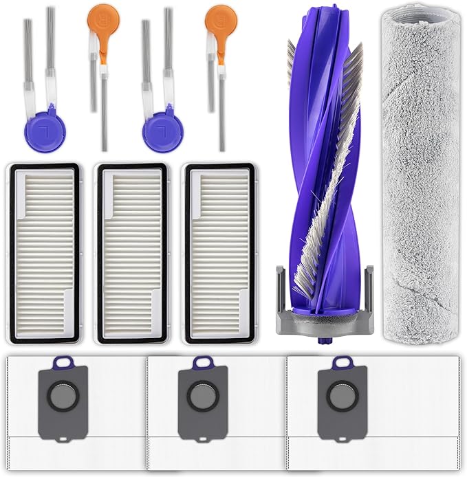 (12 Pack) Flow Replacement Parts Compatible with Narwal Flow Robot Vacuum Cleaner, 1 Roller Brush, 1 Track-Type Mop, 4 Side Brushes, 3 HEPA Filters, 3 Dust Bags, Accessories Kit