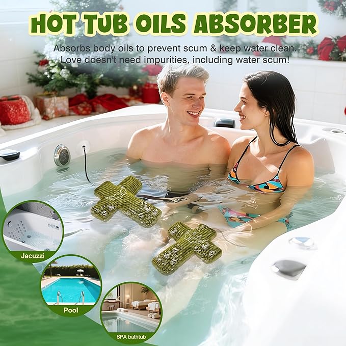Ray Hot Tub Scum Absorber - Reusable Stingray Floating Spa Sponge & Oil Remover with Optional Tether - Washable Devilfish Oil Absorbing Sponge for Jacuzzi, Pool, and Bath (Cross 2 Pack)