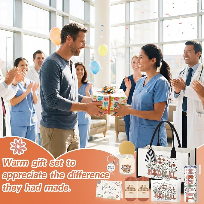 Patelai 7 Pcs Medical Assistant Appreciation Gifts for Women MA Assistants Graduation Recognition Gift Best Medical Assistant Ever Tote Bag Tumbler Candle Socks Nurse Week Hospital Week Gift