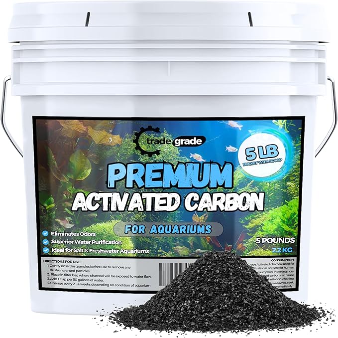 TradeGrade Activated Carbon Aquarium – 5lb Bucket Granulated Activated Charcoal for Fish Tank & Water Purification – High-Performance Aquarium Charcoal Filter Media for Crystal Clear Water