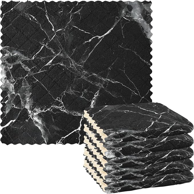 ALAZA Dish Towels Kitchen Cleaning Cloths Black Marble Dish Cloths Super Absorbent Kitchen Towels Lint Free Bar Tea Soft Towel Kitchen Accessories Set of 6,11"x11" 39