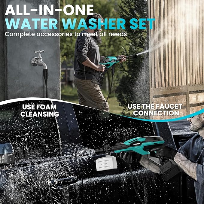 Cordless Portable Washer for Zixdenex 18V Battery, 800 PSI Portable Handheld Washer with Brushless Motor, 6-in-1 Nozzle, 3 Level Adjustable for Car Yard Fence Wall Clean (Battery Not Included)