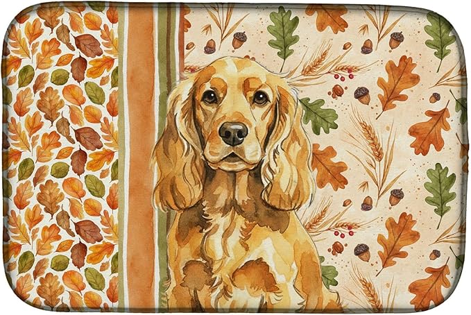 Caroline's Treasures Golden English Cocker Spaniel Heirloom Fall Dish Drying Mat Absorbent Dish Drying Mat Pad for Kitchen Counter Dish Drainer Mat for Countertop, 14 x 21", Multicolor