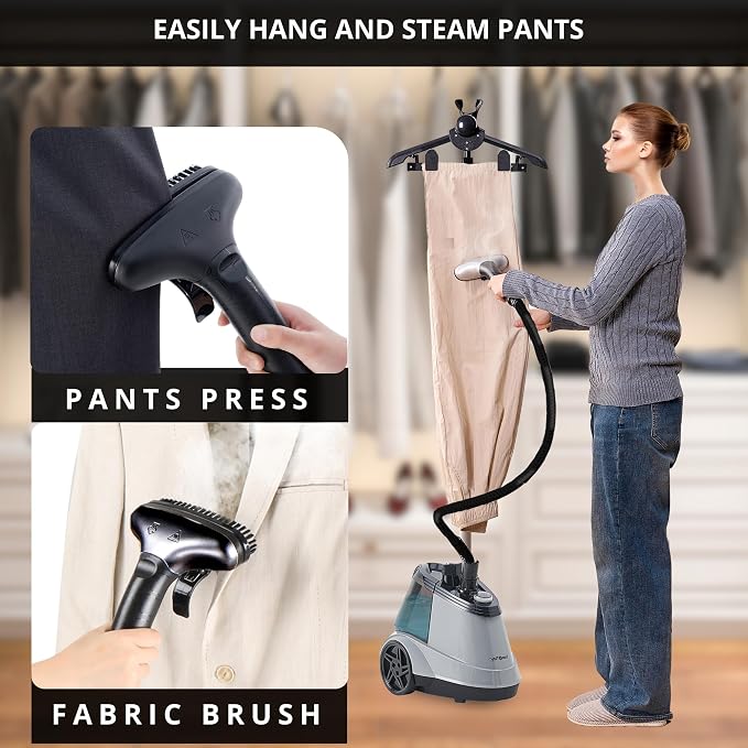 True & Tidy® Pro Heavy-Duty Commercial Full Size Garment Steamer for Clothes with 3 Steam Settings, Extra Large 3L (101 oz) Water Tank, 1800 watts, 90+min of Steam