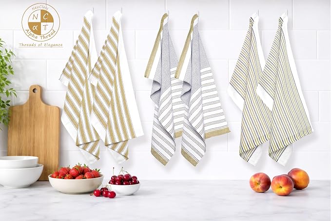 Pack of 6 Cotton Kitchen Towels Set, Dish Towels, Cleaning Rags, Kitchen Dish Cloths for Washing Dishes, Cotton Cleaning Cloths, Ultra Soft, Lightweight & Quick Dry, Flat Weave, 28"x18" (Beige & Gray)