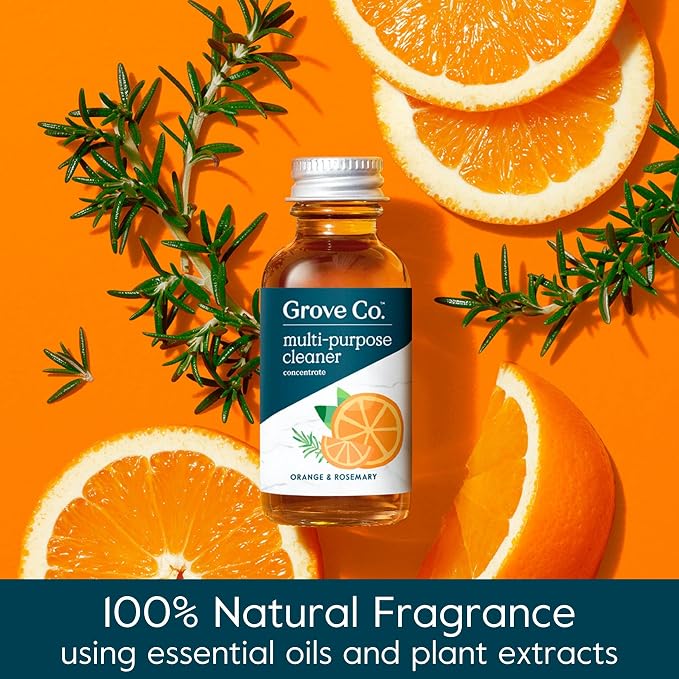 Grove Co. Multi-Purpose Cleaner Refills & Glass Bottle, Orange & Rosemary | 2 refills and 1 Reusable Glass Bottle; Plant-based; No plastic waste; Ammonia & chlorine free; No Harsh Chemicals