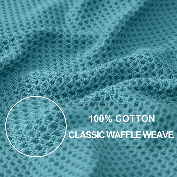 Homaxy 100% Cotton Waffle Weave Kitchen Dish Towels, Ultra Soft Absorbent Quick Drying Cleaning Towel, 13 x 28 Inches, 24-Pack, Lake Blue