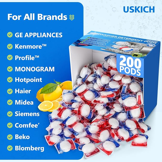 200 Count Dishwasher Pods, No Pre-Rinse Dishwasher Detergent Soap On Stain and Grease, Leaving a Virtually Spotless Shine,Dishwasher Detergent for Deep Cleaning