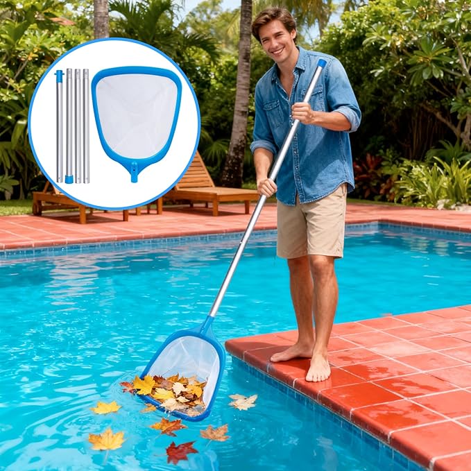 TidyMister Hot Tub Skimmer Spa Net with 5ft Aluminum Pole Ultra Fine Mesh Net Handy Leaf Skimmer for Small Above Ground Pools Pick Up Fine Debris Lightweight Net