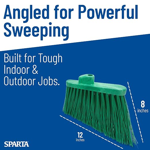 SPARTA Plastic Broom Head, Angled, Un-Flagged for Large Debris Indoor, Outdoor, Home, Restaurant, Lobby, Office, 12 Inches, Green