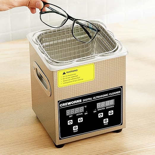 CREWORKS Professional Ultrasonic Cleaning Machine, Ultrasonic Machine with Heater & Timer, Digital Jewelry Ultrasonic Cleaner for Cleaning Denture Dental Oral Irrigator Parts Retainer Glasses, 1.8L
