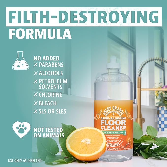 ANGRY ORANGE Pet Odor and Floor Cleaning Set – Citrus Mint Floor Cleaner (32 oz, 2 Pack) + Citrus Odor Eliminator for Dog and Cat Urine and Stains (24 oz)