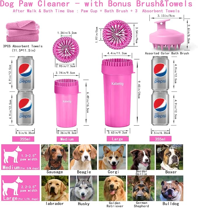 Dog Paw Cleaner Cup with Detachable Top Brush for Large & XL Dogs | Quick-clean muddy paws with soft bristles, one-step top brush grabs loose fur, lazy-friendly design, fits paws 2.5-3.5“ wide