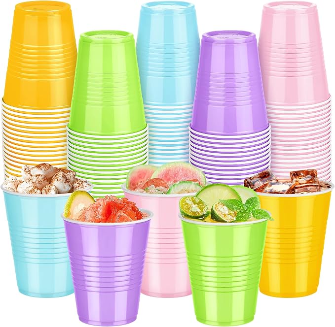 Kochorie 100 Pack Disposable Plastic Cups 12 Ounce Drinking Party Cups Bulk Party Cups for Spring Easter Parties Wedding Birthday Graduation Picnics Events, Pastel Rainbow
