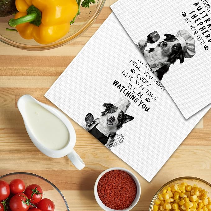 Funny Australian Shepherd Dog Kitchen Towels 16x24 Inch Set of 2 | Australian Shepherd Gifts Dish Tea Towels for Kitchen, Dog Lover Mom Dad Owner Gifts Decorative Hand Towel