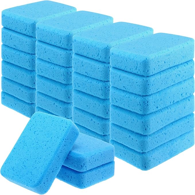Tioncy 24 Pcs Large Car Wash Sponges Bulk 7.5 x 5.5 x 1.9 Inch Grouting Foam Cleaning and Washing Sponge Commercial Foam Large All Purpose for Kitchen Bathroom Household (Blue)