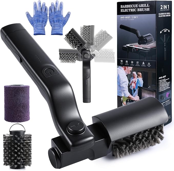 Electric Grill Cordless Cleaning Brush, Upgraded AS SEEN ON TV! BBQ Barbecue Scrubber, High Torque 25W Motor & MAX 400RPM, Dual Heads & Splash Guard