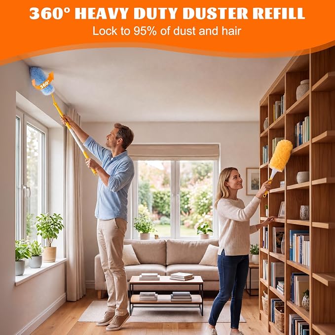200 Pcs Disposable Dusters Refills Bulk Heavy Duty 360° Dusters Refill with 3ft Extended Handle and Short Handle, Multi Surface Replacement Duster Kit for Cleaning Ceiling Fan (Orange,Blue)