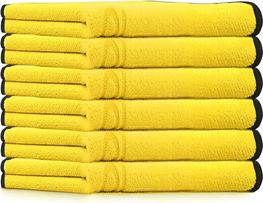 Solid Multipurpose Plush Microfiber Cleaning Cloth Towel for Household, Car Washing, Drying & Auto Detailing - 11" x 22" (6)