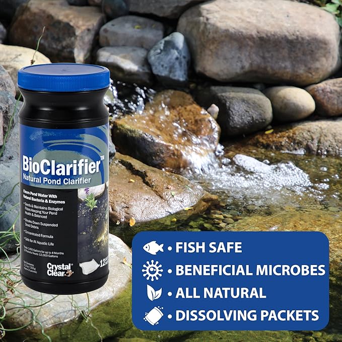 CrystalClear BioClarifier Small Pond & Water Garden Clarifier, 96 Packets | Cleaner for cloudy water with beneficial microbe treatment to improve water clarity; fish, plant & pet safe
