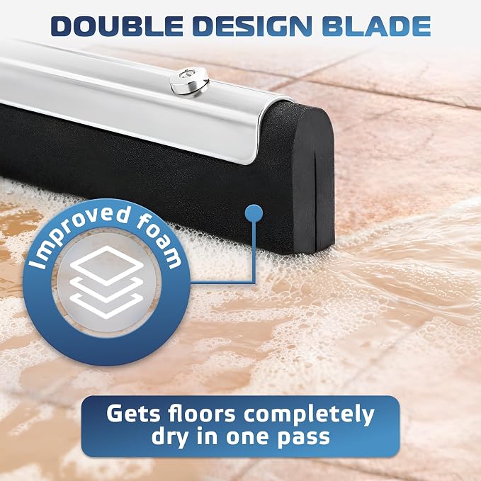 DSV Standard Uneven Surface Floor Squeegee 18’’, Double Foam Blade Garage Squeegee, Taper Pole Connection - Handle Sold Separately for Tiles, Concrete and Asphalt