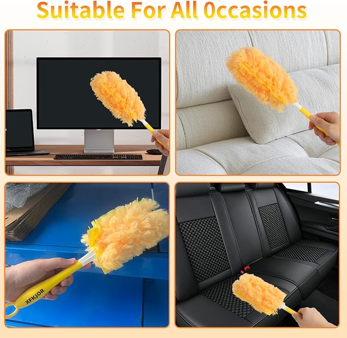 18 Count Duster Refill for Swiffer Duster with 1 Handle - 360° Multi-Surface Larger Size Feather Dusters, Disposable Duster Kit for Cleaning Home, Furniture, Blinds and Ceiling Fans