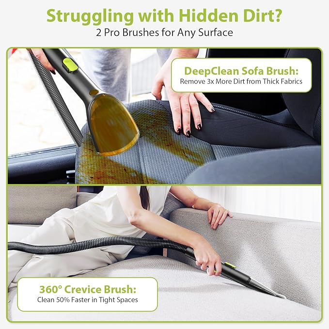 Upholstery Carpet Cleaner, MUJERBAY 15Kpa Portable Spot and Stain Cleaner Shampooer, Easy Move with Handle, 1.5-inch Deep Cleaning Machine for Couch, Stairs, Car and Pet Messes.