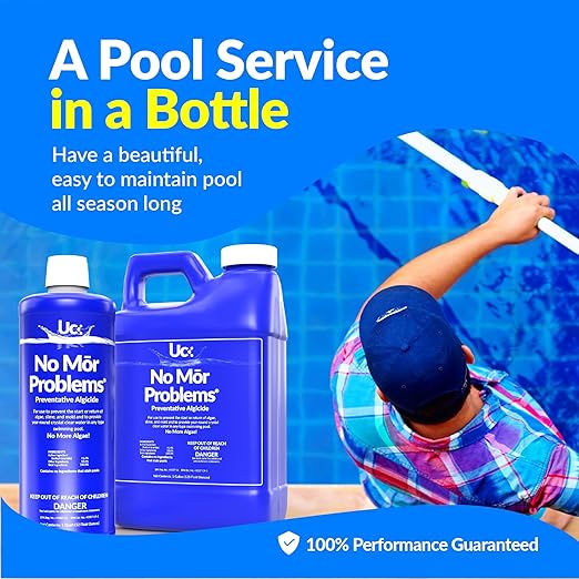 United Chemical No Mor Problems Preventative Pool Algaecide & Water Clarifier - Non-Staining, pH Independent Algae Prevention, 1 Quart (2-Pack)