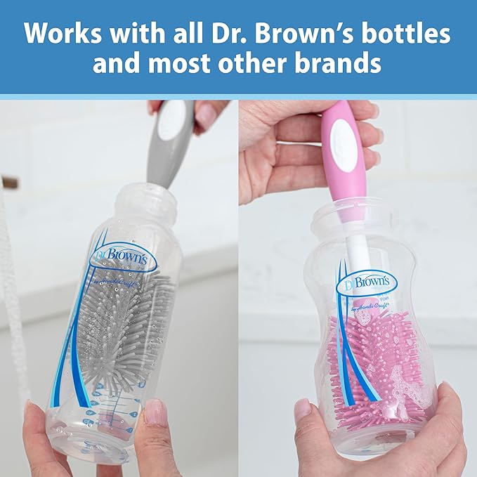 Dr. Brown's Soft Touch No Scratch Baby Bottle Cleaning Brush, Nipple Cleaner and Suction Cup Base for Easy Storage, BPA-Free, Blue, 4-Pack