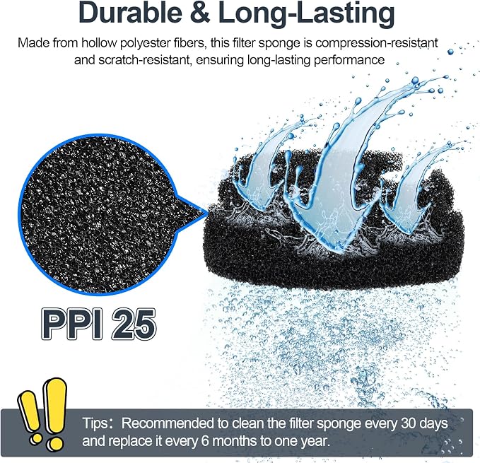 fishkeeper Replacement Canister Sponge Filter Pad – Compatible 18W / 25W Canister Filter, 3-Pieces 5.91" x 5.91" x 0.78" Filter Media Foam Sponges for 65GPH/390GPH Canister Filter