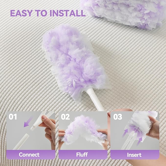 30 Count Duster Refills with 1 Handle, Heavy Duty Microfiber Feather Duster, Disposable Multi Surface Duster Kit, Household Cleaning Tool for Pet Hair, Home, Office, Blind, Furniture