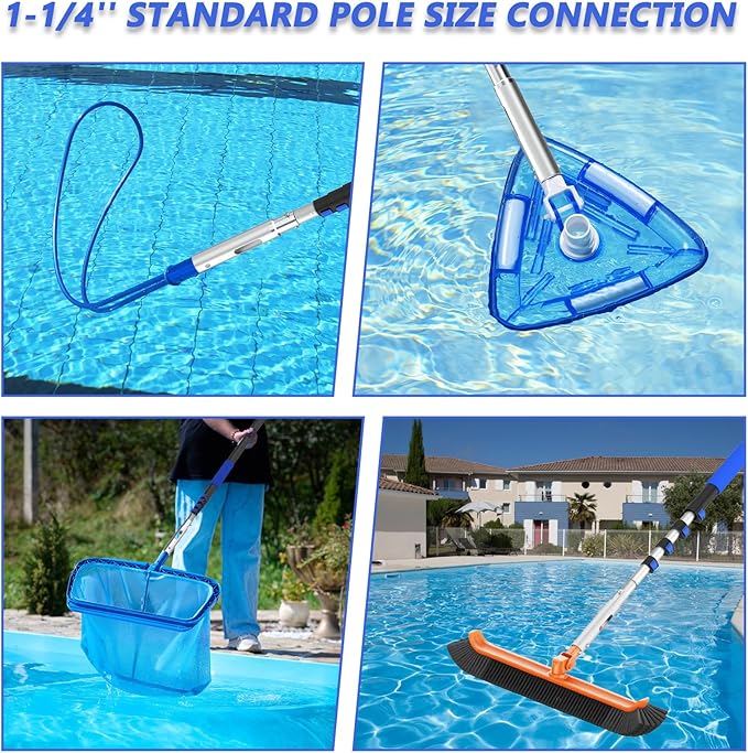 16FT Swimming Pool Pole with Brush, Upgraded Pool Pole Telescopic 16ft Heavy Duty with 19" Pool Brush Head, Adjustable Length 4 to 16 Feet, Universal Pole for Skimmer Net, Brush, Vacuum Head