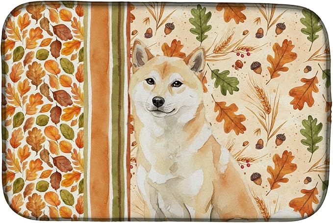 Caroline's Treasures Cream Shiba Inu Heirloom Fall Dish Drying Mat Absorbent Dish Drying Mat Pad for Kitchen Counter Dish Drainer Mat for Countertop, 14 x 21", Multicolor
