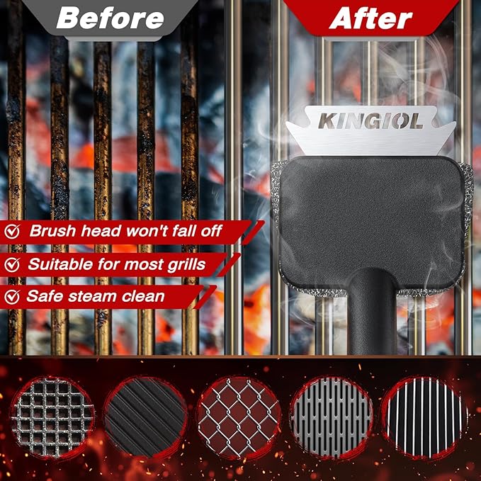 Grill Brush for Outdoor Grill - Steel Fiber Fabric Grill Cleaner Brush, BBQ Cleaning Brush with Durable Scraper for Cast Iron or Stainless-Steel Grates (Grill Brush Steel Fiber)