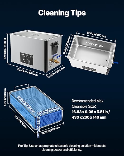 VEVOR 30L Ultrasonic Cleaner, Professional Ultrasonic Cleaner Machine with Cleaning Basket & Digital Display, 480W Stainless Steel 40kHz Industrial Cleaning Machine for Parts, Carburetors, Instruments