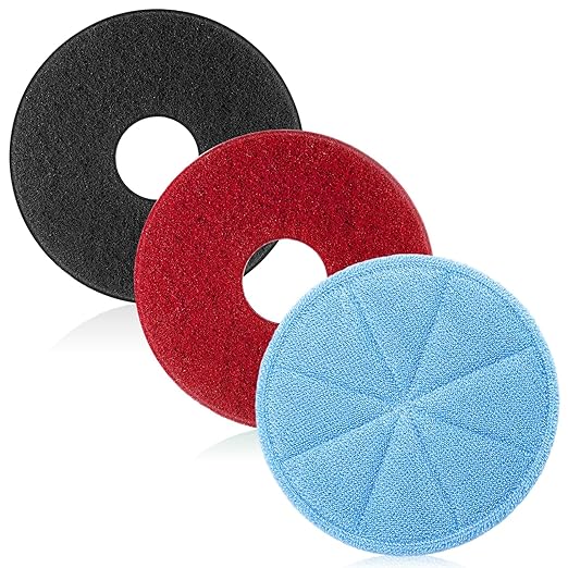 Batiyeer 3 Pack 12" Commercial Microfiber Carpet Bonnet Mopping Buffing Pad Floor Machine Pads Compatible with BGEM9000, ORB550MC Floor Machines, and Orbiter Pads 437053 (Blue,Black,Red)