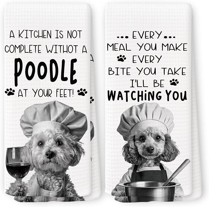 Funny Poodle Dog Kitchen Towels 16x24 Inch Set of 2 | Poodle Lovers Gifts for Women Men Dish Tea Towels for Kitchen, Dog Lover Mom Dad Owner Gifts Decorative Hand Towel