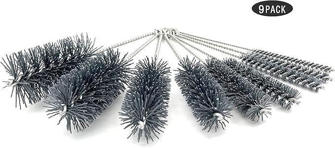 Pipe Cleaning Brush Set Abrasive Filament, 9 Piece Variety Pack for Removal of Rust, Corrosion, Paint