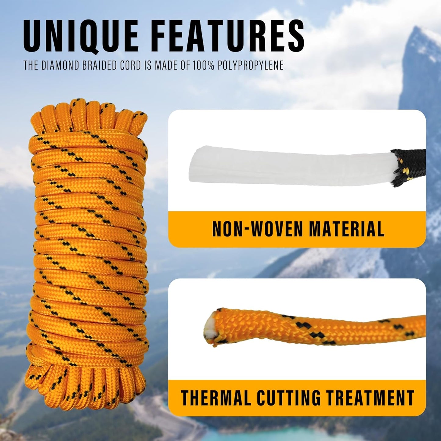 Diamond Braided Polypropylene Rope Nylon Rope Mix Thick Heavy Duty Ropes 1/2 inch 50ft High Strength Perfect for Clothesrope Camping Hiking and Other Outdoor Activities Orange 50ft